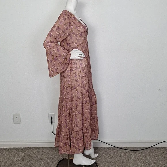 Natural Life Boho Floral Cottagecore Prairie Feminine Bell Sleeve Maxi Dress *M - Picture 5 of 13